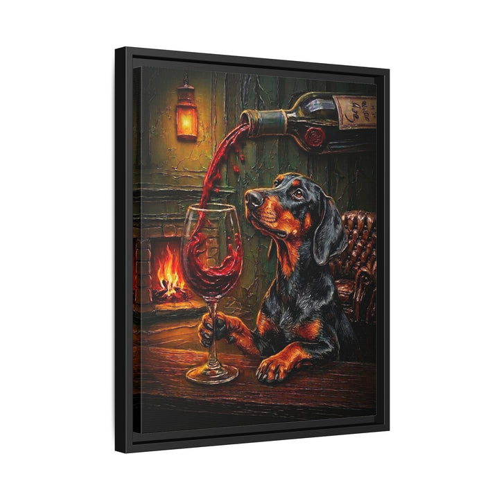"Wine & Woof" - Doberman Vertical Framed Canvas - Dog Lover Wall Art