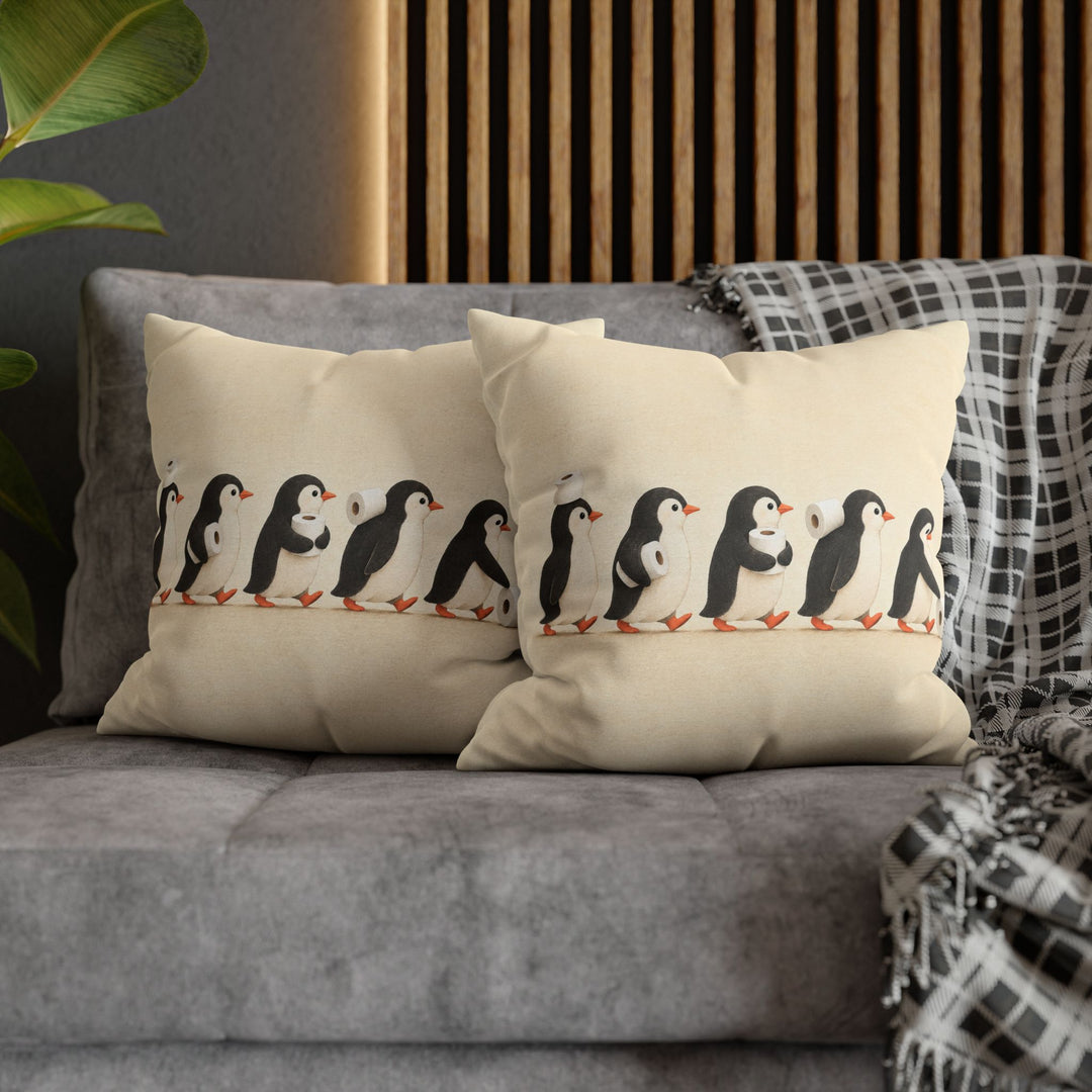 The Supply Chain – Cute Bathroom Art with Five Penguins in Profile – Pillow / Cover