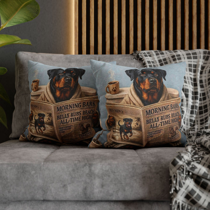 "Morning Business" - Rottweiler Pillow Cover - Dog Lover Home Decor