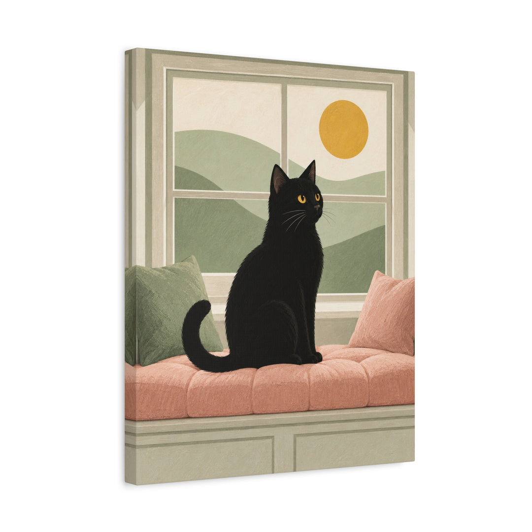 Window Watch Pillow – Cat Wall Art with a Sunlit Sill Silhouette – Canvas / Framed Canvas