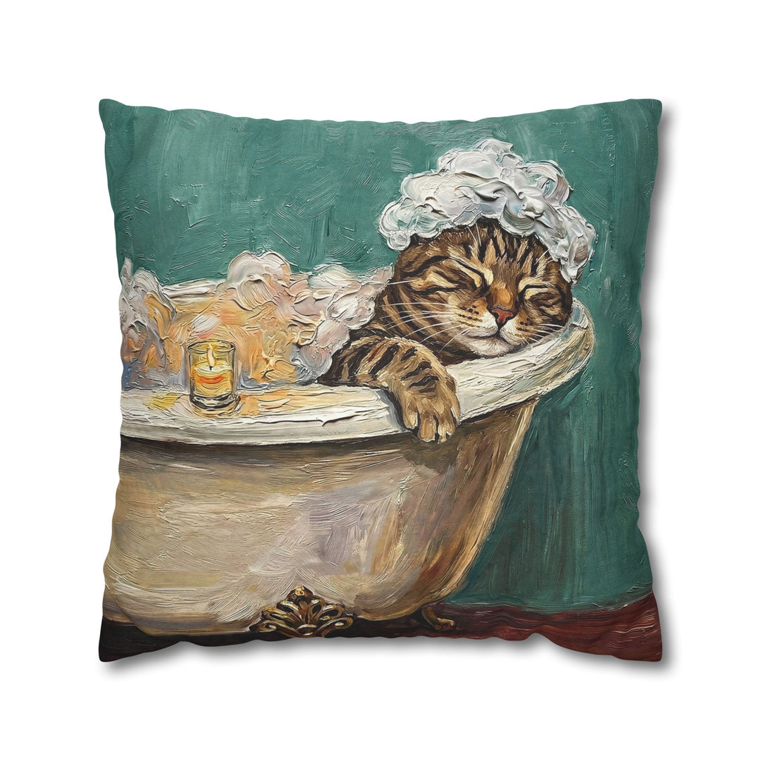 "Spa Day" - Classic Tabby Throw Pillow - Cat Lover Home Decor