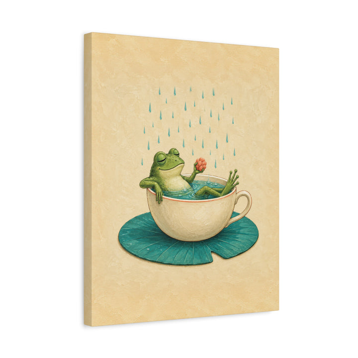 Lily Pad Bath – Frog Bathroom Art with a Teacup Sized Soak – Canvas / Framed Canvas