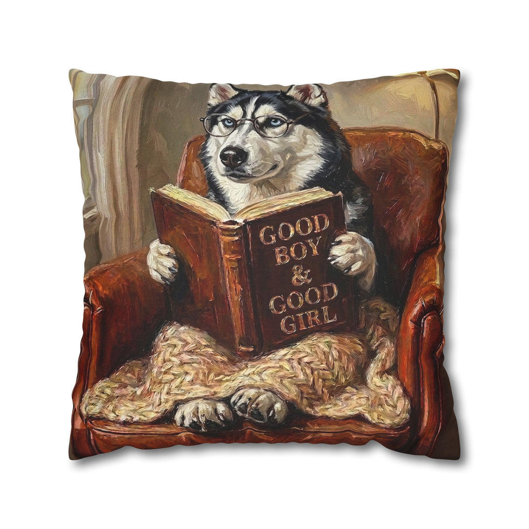 "Evening Read" - Husky Throw Pillow - Dog Lover Home Decor