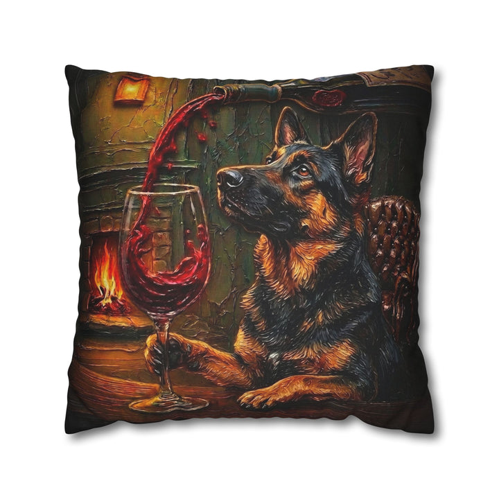 "Wine & Woof" - German Shepherd Throw Pillow - Dog Lover Home Decor