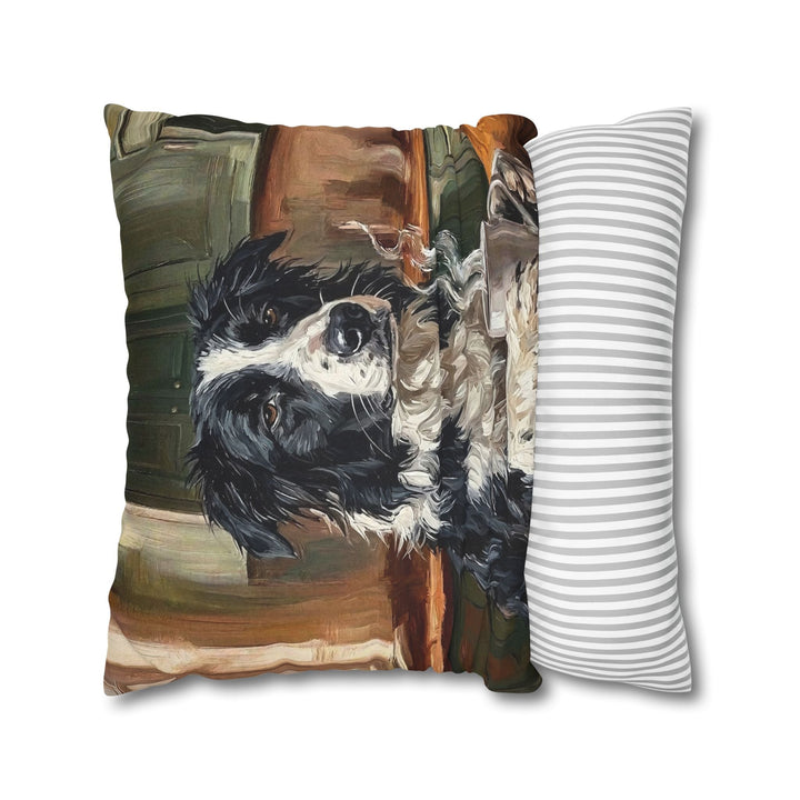 "Before Coffee" - Border Collie Throw Pillow - Dog Lover Home Decor