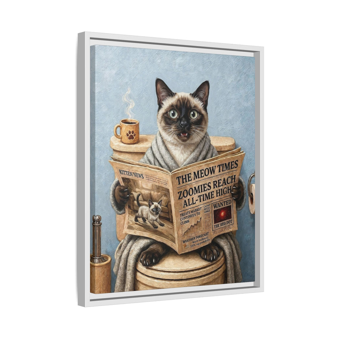 "Morning Business" - Colorpoint Vertical Framed Canvas - Cat Lover Wall Art
