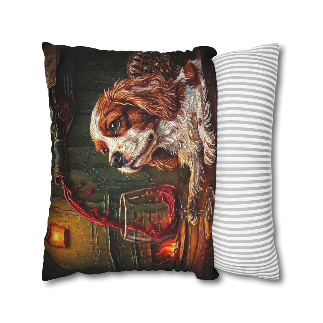 "Wine & Woof" - Cavalier King Charles Pillow Cover - Dog Lover Home Decor