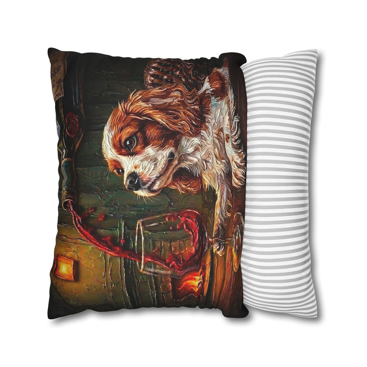 "Wine & Woof" - Cavalier King Charles Pillow Cover - Dog Lover Home Decor
