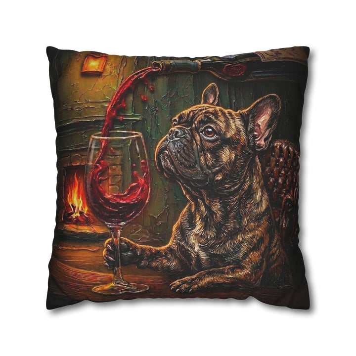 "Wine & Woof" - French Bulldog Pillow Cover - Dog Lover Home Decor
