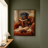"Evening Read" - Rottweiler Vertical Canvas - Dog Lover Wall Art