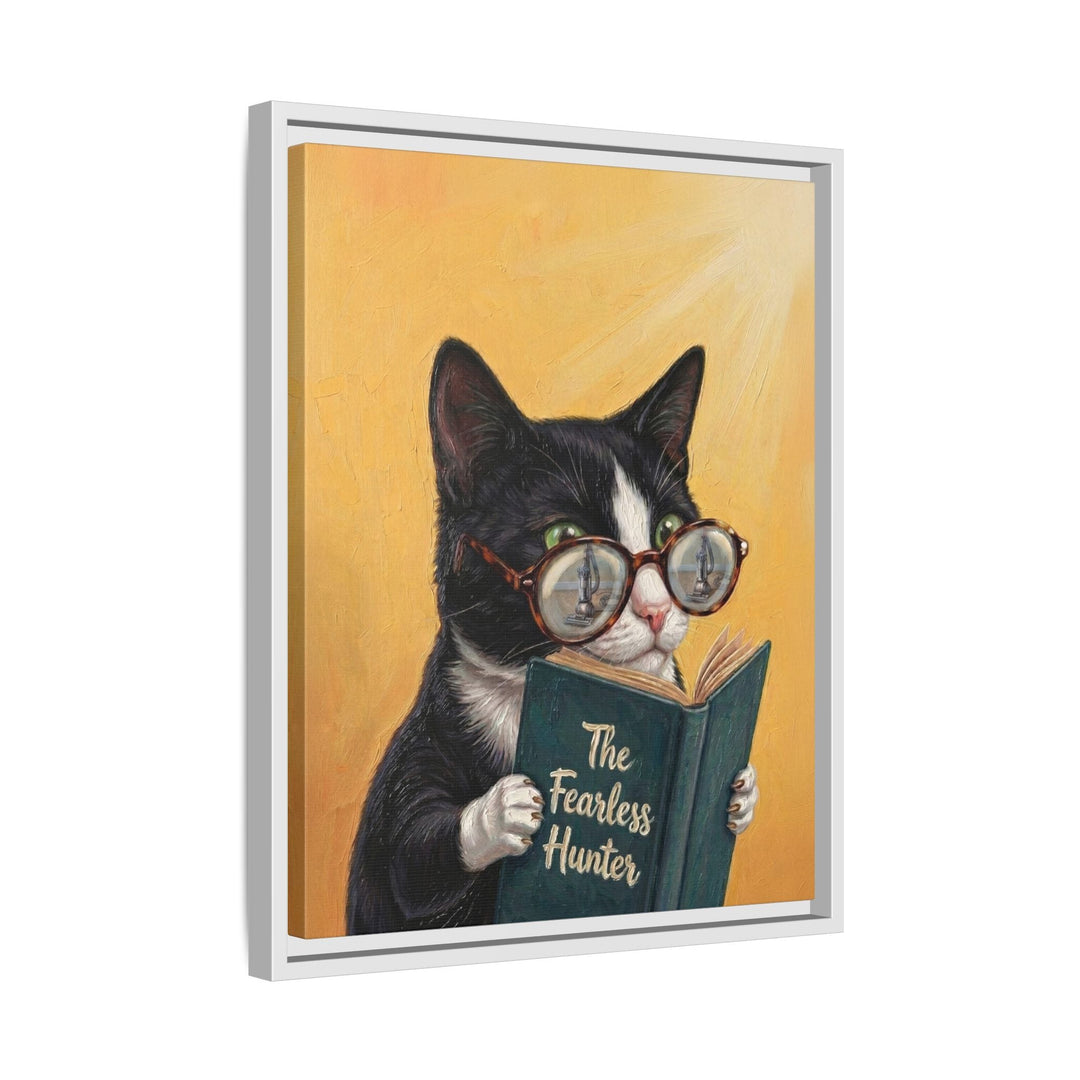 "The Fearless Hunter" - Cat Vertical Framed Canvas - Animal Book Humor Wall Art