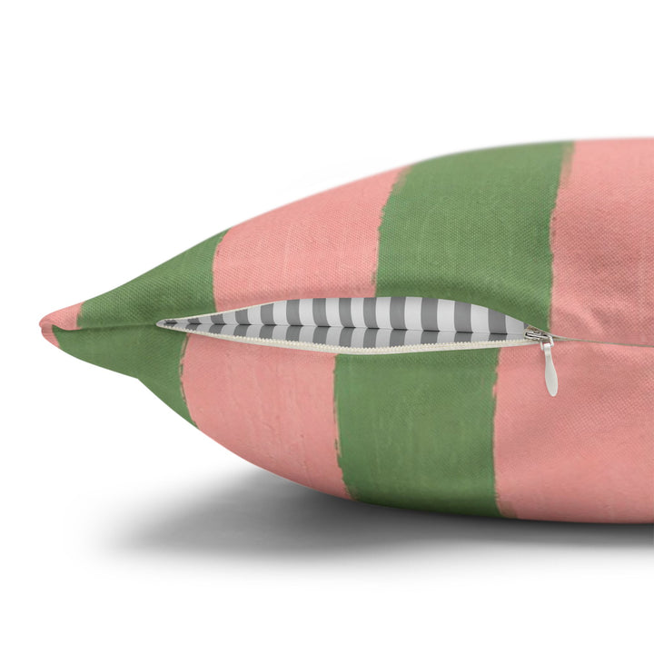 Sunday Best – Goose Art with a Shower Cap on Pink Sage Stripes – Pillow / Cover