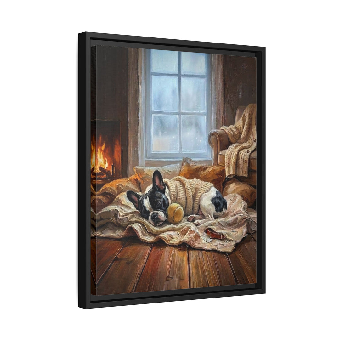 "Calm Memories" - Boston Terrier Vertical Framed Canvas - Dog Lover Wall Art