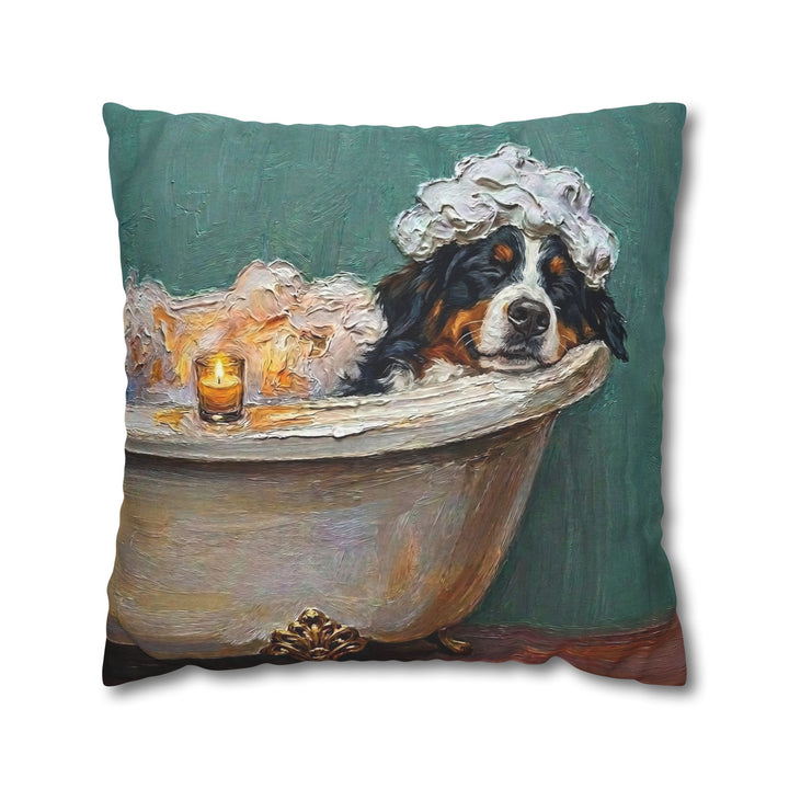 "Spa Day" - Bernese Mountain Dog Pillow Cover - Dog Lover Wall Art Home Decor