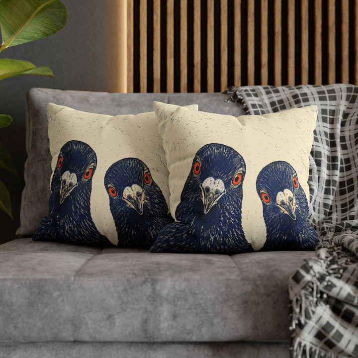The Committee – Linocut Style Art with Two Pigeons Cropped at Chest – Pillow / Cover