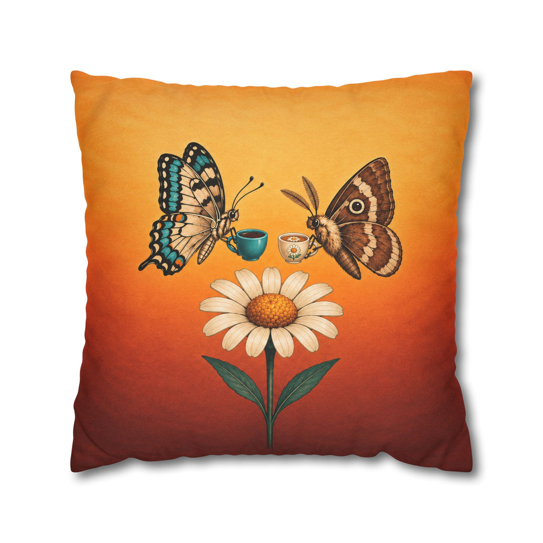 Garden Shift Change – Butterfly Wall Art with a Dusk Handover at a Flower – Pillow / Cover