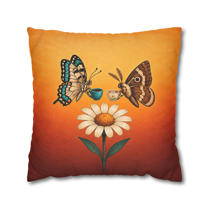 Garden Shift Change – Butterfly Wall Art with a Dusk Handover at a Flower – Pillow / Cover