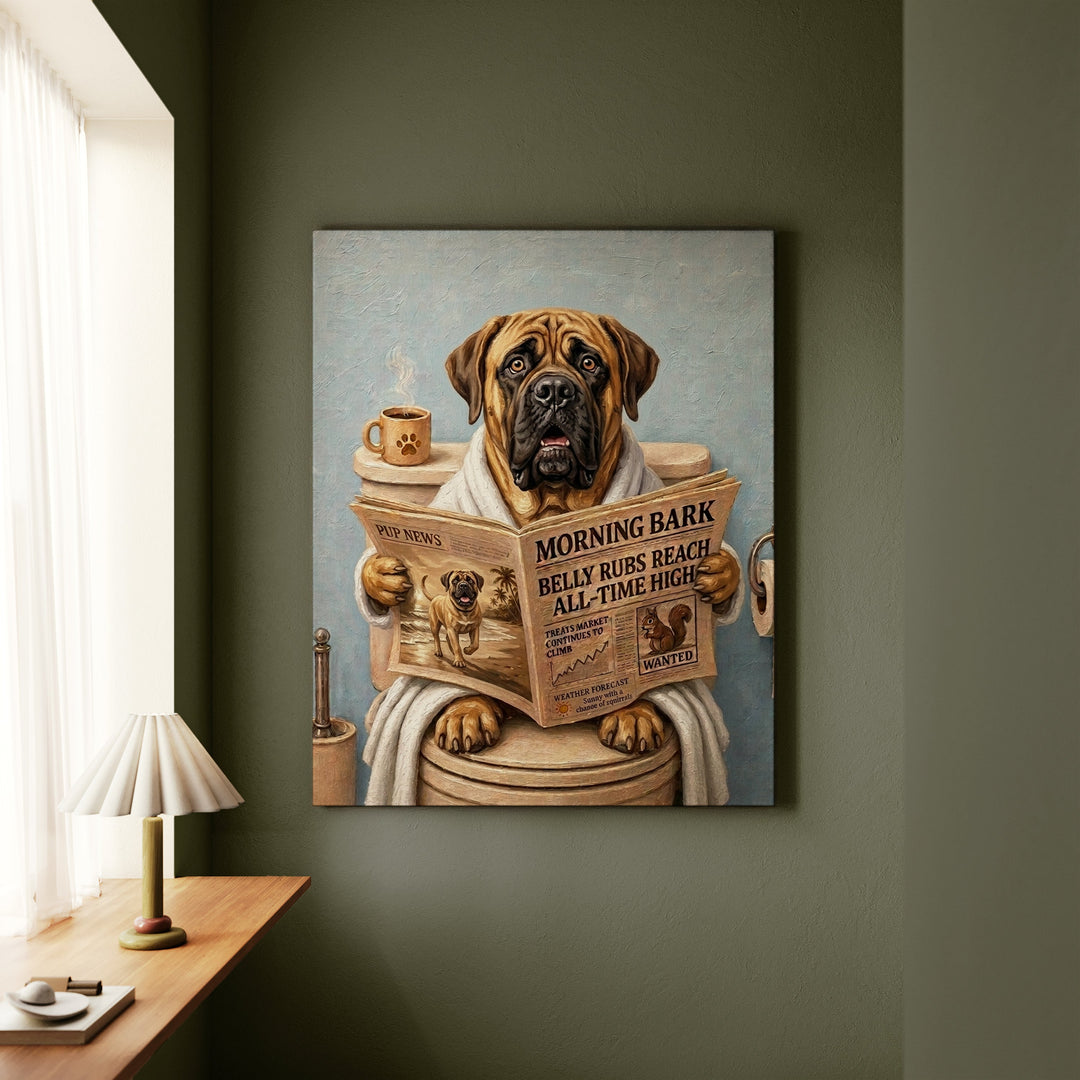 "Morning Business" - Mastiff Vertical Canvas - Dog Lover Wall Art