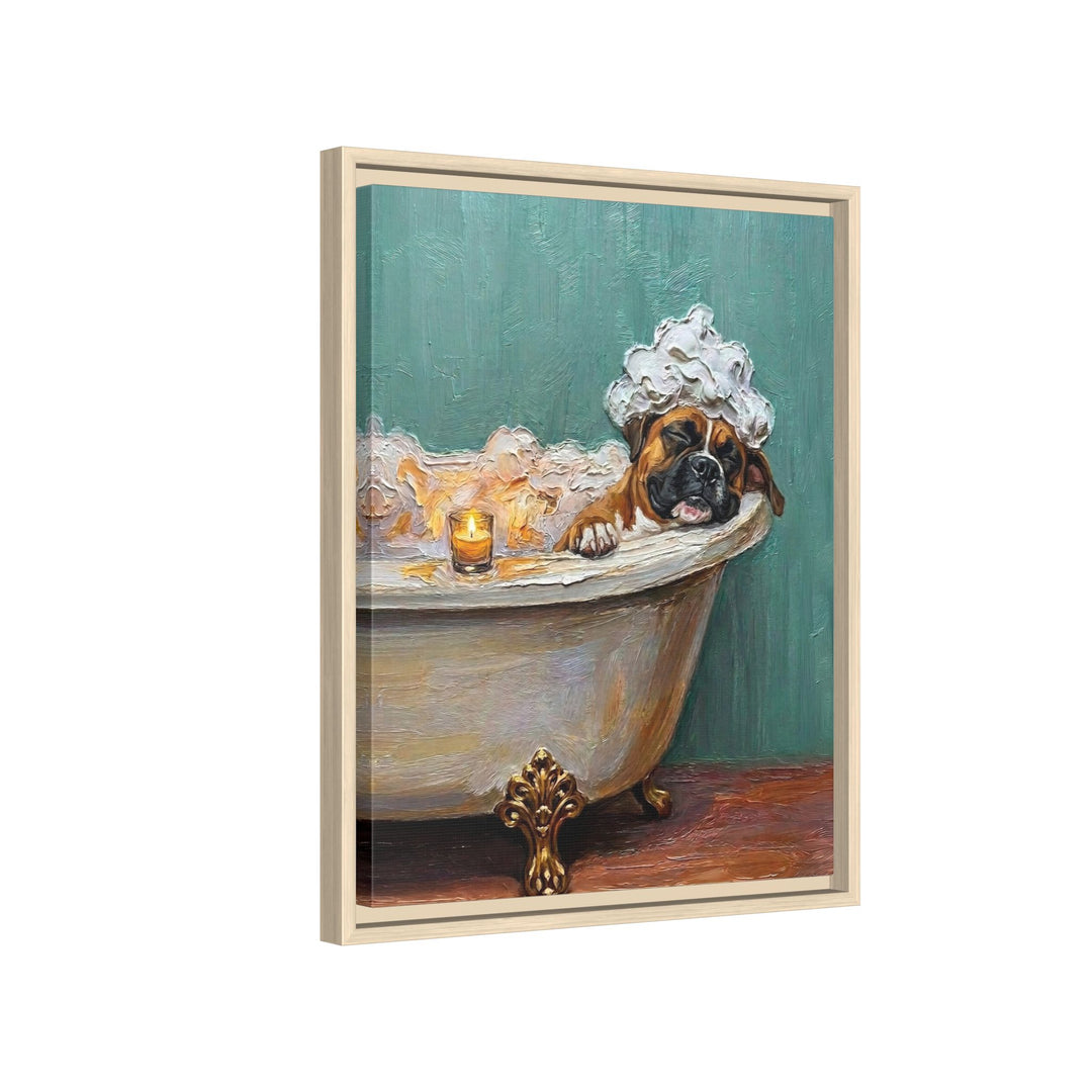 "Spa Day" - Boxer Vertical Framed Canvas - Dog Lover Wall Art