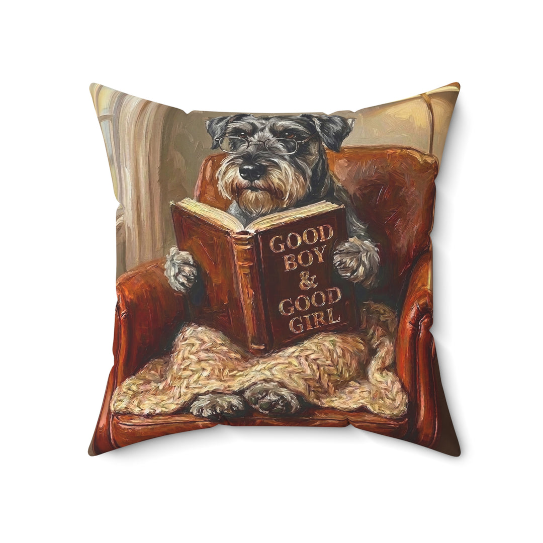 "Evening Read" - Schnauzer Throw Pillow - Dog Lover Home Decor