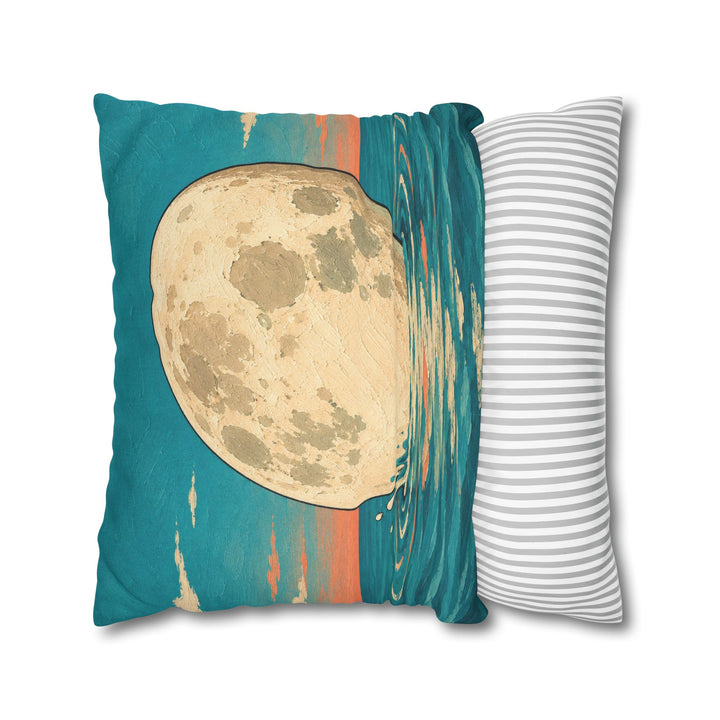 The Moon Takes a Coffee Break – Whimsical Wall Art with a Biscuit Dip in the Ocean – Pillow / Cover