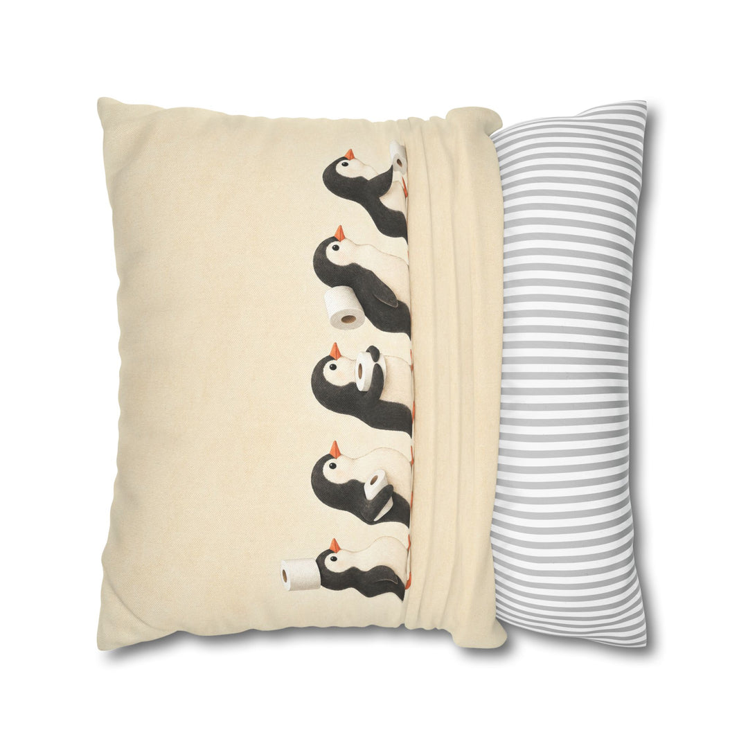 The Supply Chain – Cute Bathroom Art with Five Penguins in Profile – Pillow / Cover