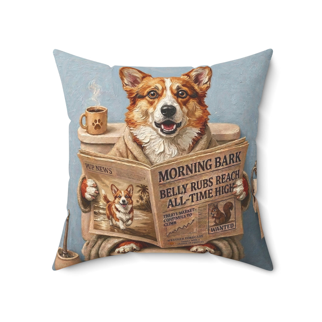 "Morning Business" - Corgi Throw Pillow - Dog Lover Home Decor