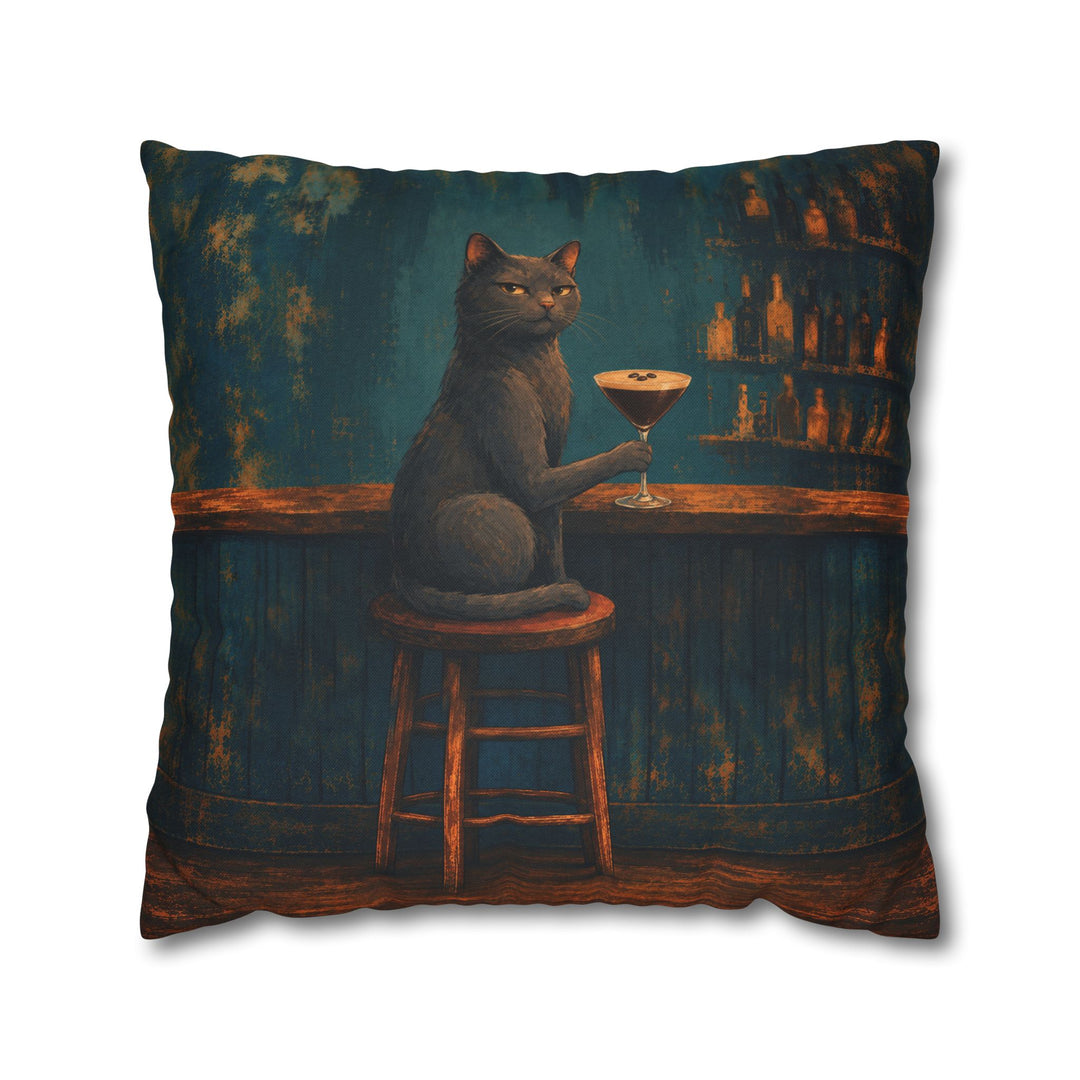 Espresso Martini Society – Espresso Martini Art with a Cat at a Moody Bar – Pillow / Cover