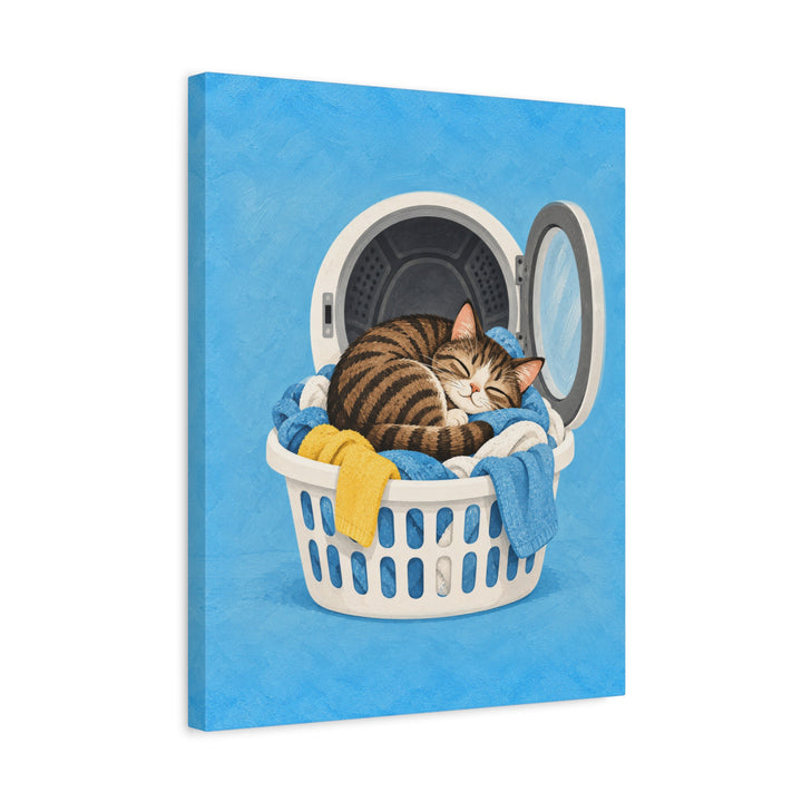 Warm Load – Laundry Room Art with a Tabby in Fresh Linens – Canvas / Framed Canvas