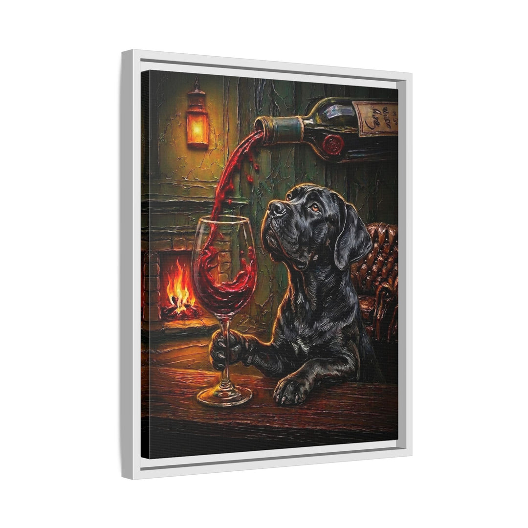 "Wine & Woof" - Cane Corso Vertical Framed Canvas - Dog Lover Wall Art