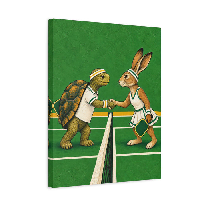 Sunday League – Pickleball Art with a Tortoise and Hare Handshake – Canvas / Framed Canvas