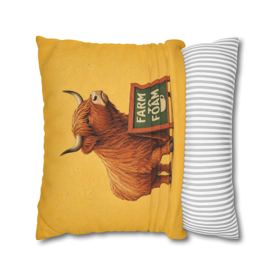 Steamed Milk Source – Coffee Bar Art with a Highland Cow and Farm to Foam – Pillow / Cover