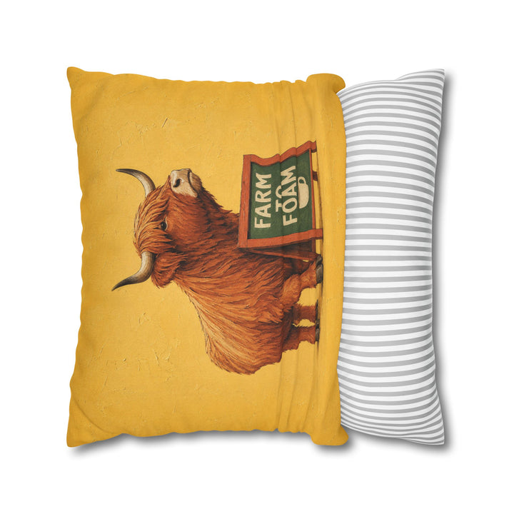 Steamed Milk Source – Coffee Bar Art with a Highland Cow and Farm to Foam – Pillow / Cover