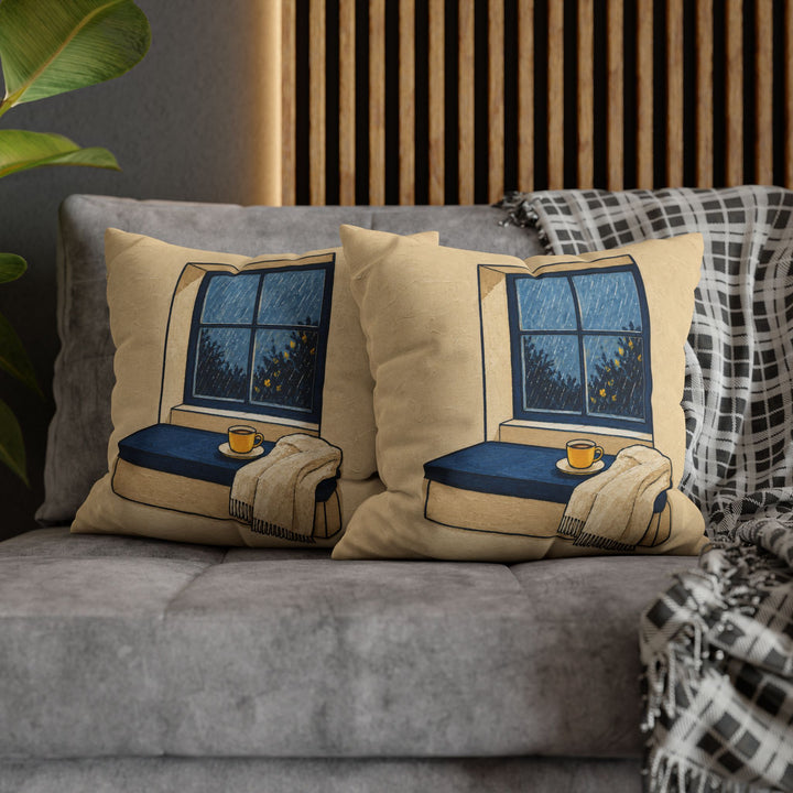 Window Seat: Rain – Window Wall Art with Tea and a Streaked View – Pillow / Cover