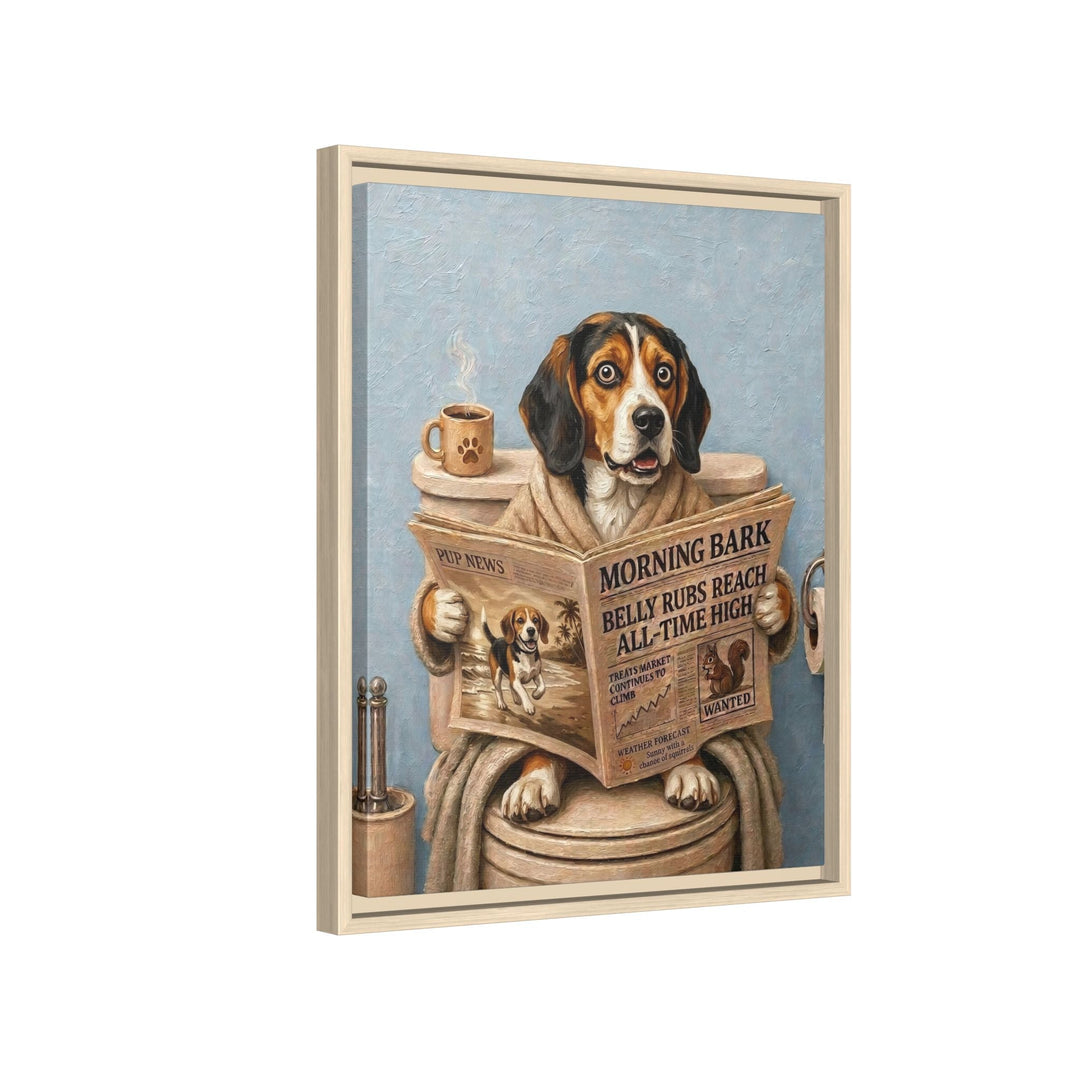 "Morning Business" - Beagle Vertical Framed Canvas - Dog Lover Wall Art