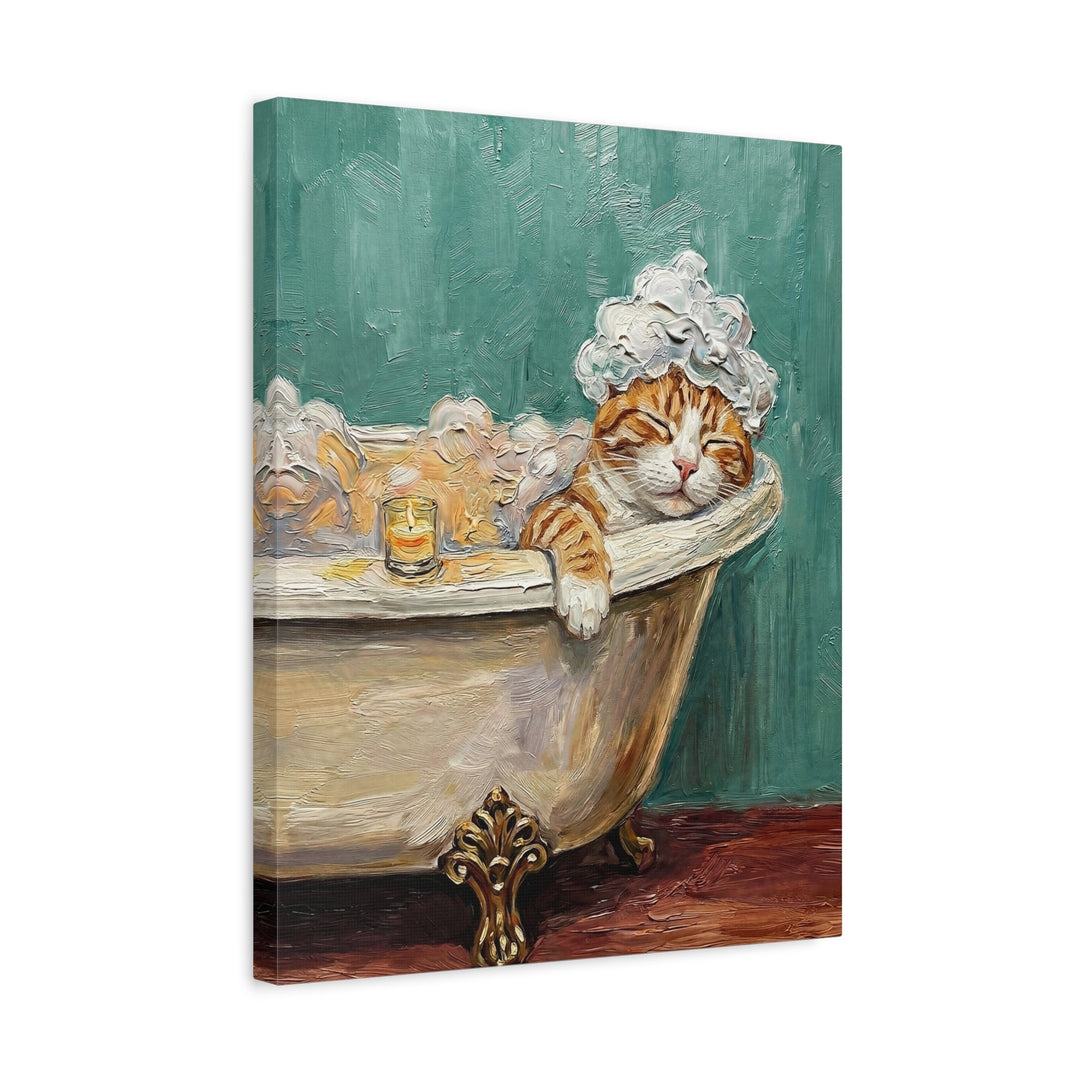 "Spa Day" - Orange & White Tabby Vertical Canvas - Cat Lover Wall Art