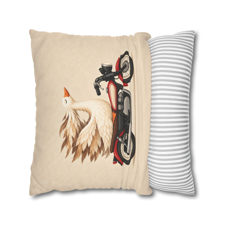 Wind Therapy – Motorcycle Art with a Goose Riding Pillion – Pillow / Cover