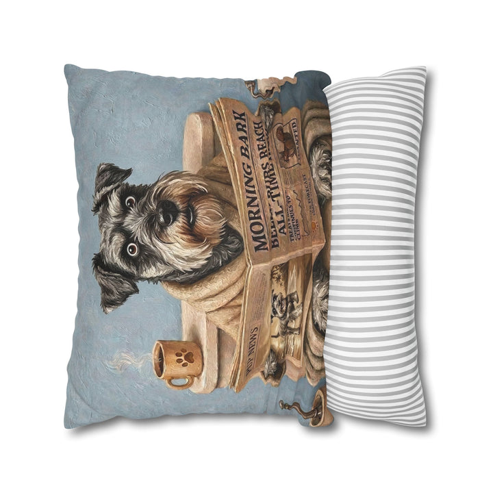 "Morning Business" - Schnauzer Pillow Cover - Dog Lover Home Decor