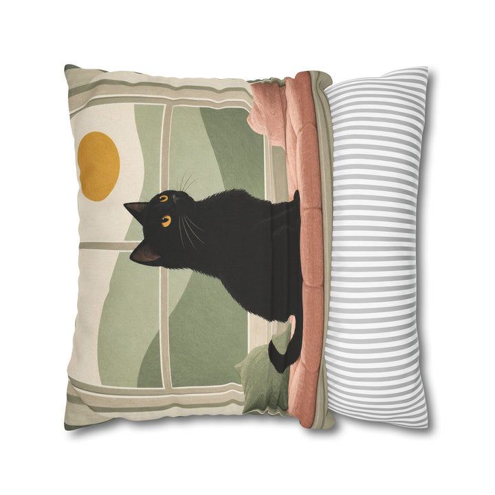 Window Watch Pillow – Cat Wall Art with a Sunlit Sill Silhouette – Pillow / Cover