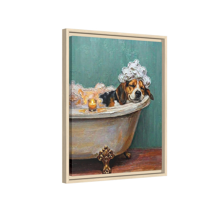 "Spa Day" - Beagle Vertical Framed Canvas - Dog Lover Wall Art