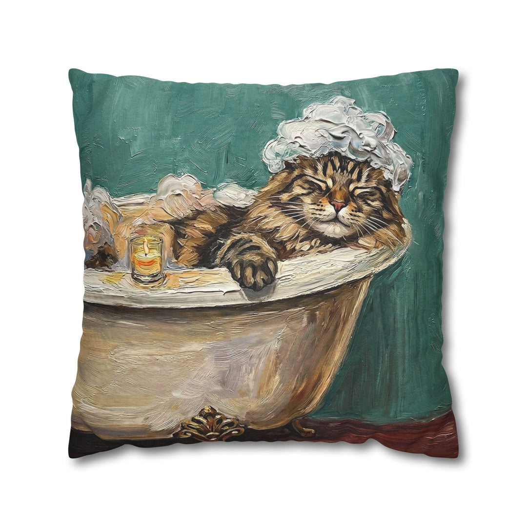 "Spa Day" - Fluffy Tabby Longhair Pillow Cover - Cat Lover Home Decor
