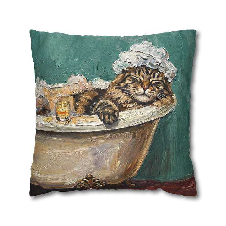 "Spa Day" - Fluffy Tabby Longhair Pillow Cover - Cat Lover Home Decor