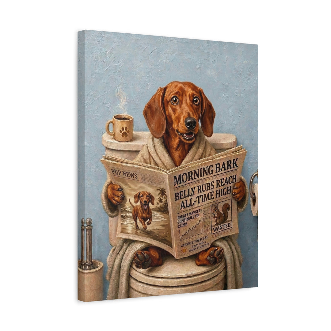 "Morning Business" - Dachshund Vertical Canvas - Dog Lover Wall Art