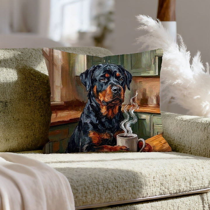 "Before Coffee" - Rottweiler Throw Pillow - Dog Lover Home Decor