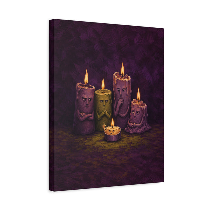 Candle Committee – Whimsigoth Decor with Five Candles in a Meeting – Canvas / Framed Canvas