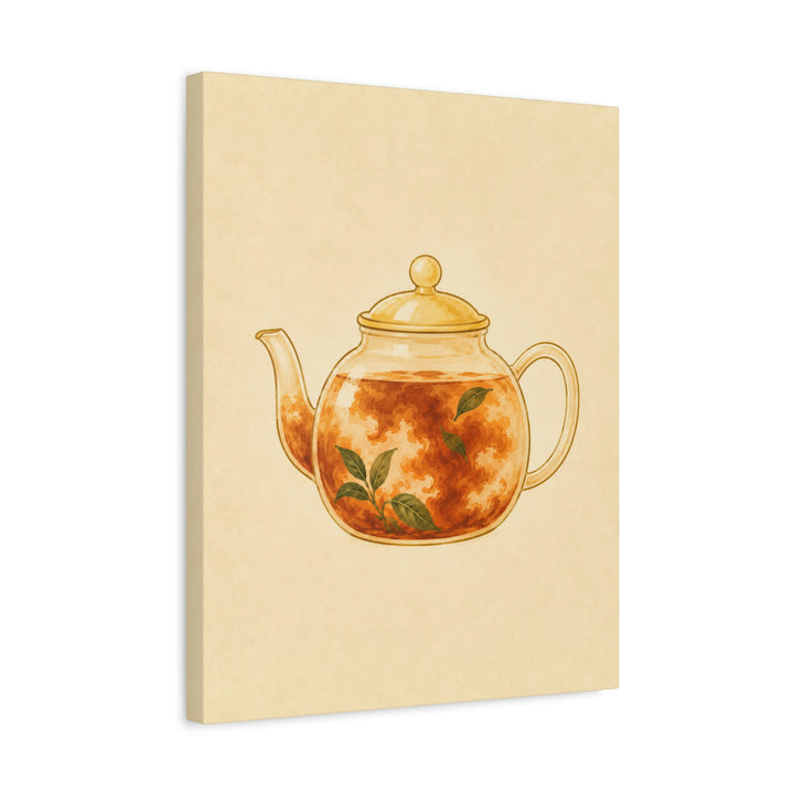 Tea, Steeping – Tea Wall Art with a Glass Pot and Blooming Color – Canvas / Framed Canvas