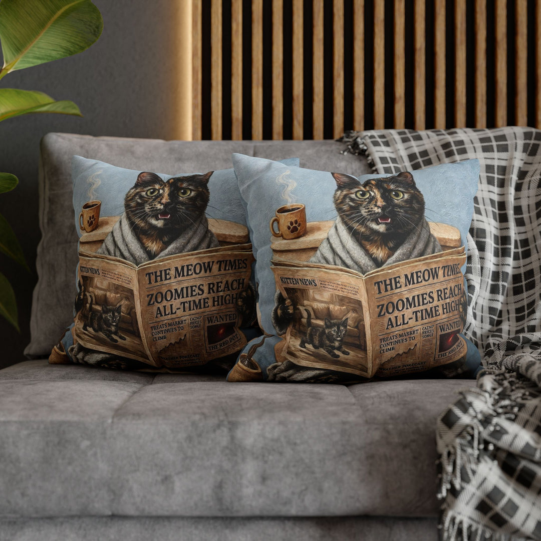 "Morning Business" - Tortoiseshell Throw Pillow - Cat Lover Home Decor