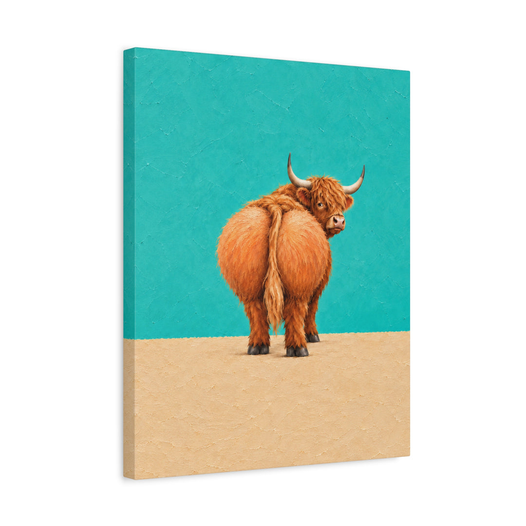 Nice Peach – Funny Bathroom Art with a Cheeky Highland Cow – Canvas / Framed Canvas