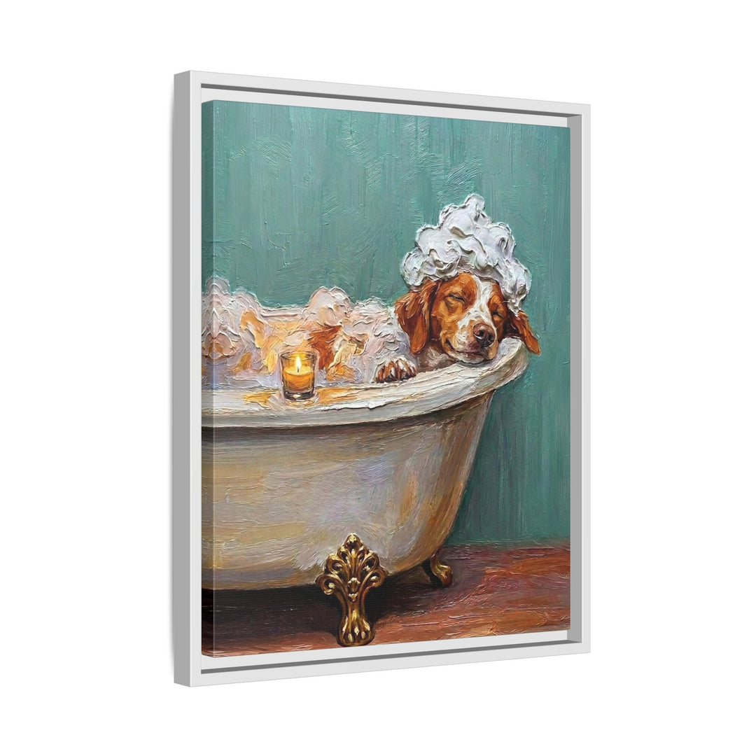 "Spa Day" - Brittany Spaniel Vertical Framed Canvas - Dog Lover Wall Art