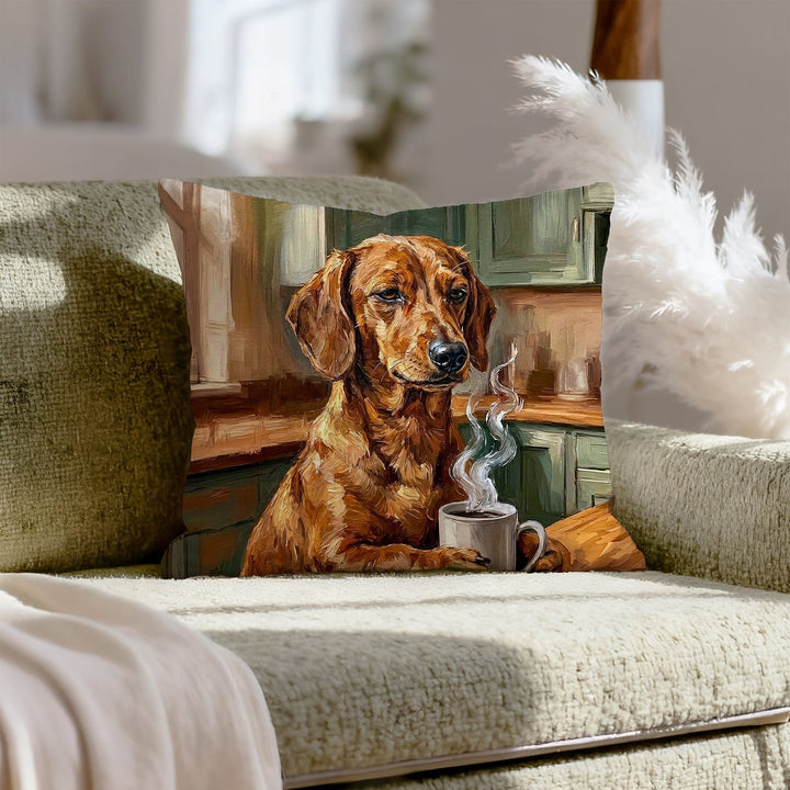 "Before Coffee" - Dachshund Throw Pillow - Dog Lover Home Decor